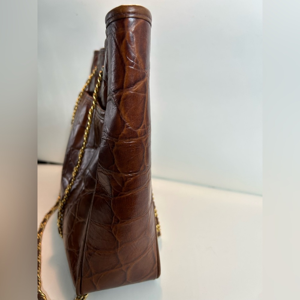 Vintage Genuine Leather by Reem Brown Croc Embossed Leather Tote Bag - Picture 9 of 16
